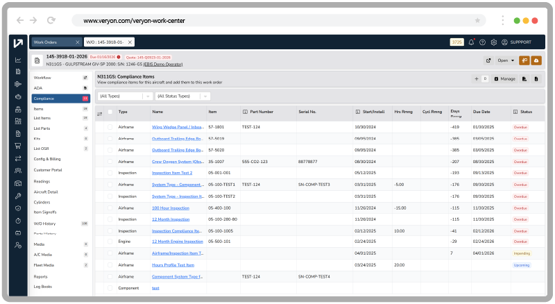 Veryon Work Center Compliance Management