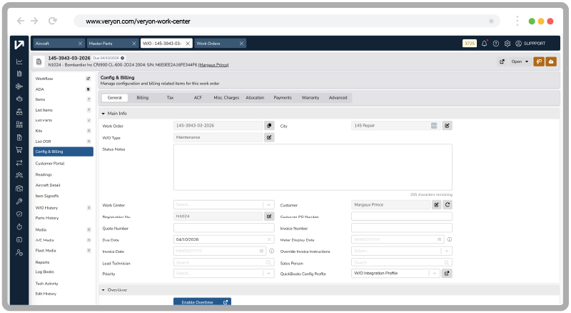 Veryon Work Center Financial Management