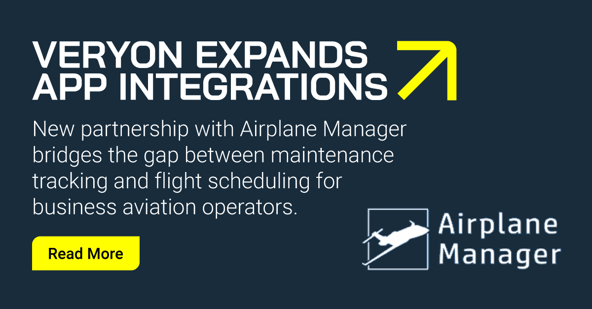 Veryon Expands Strategic App Integrations with Airplane Manager Partnership