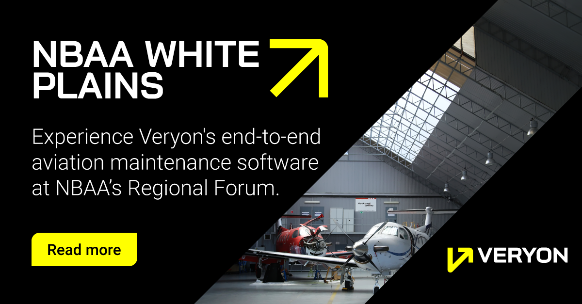 Experience Veryon's end-to-end aviation maintenance software at NBAA White Plains Regional Forum. Streamline operations, reduce costs, and enhance aircraft uptime with Veryon Tracking.