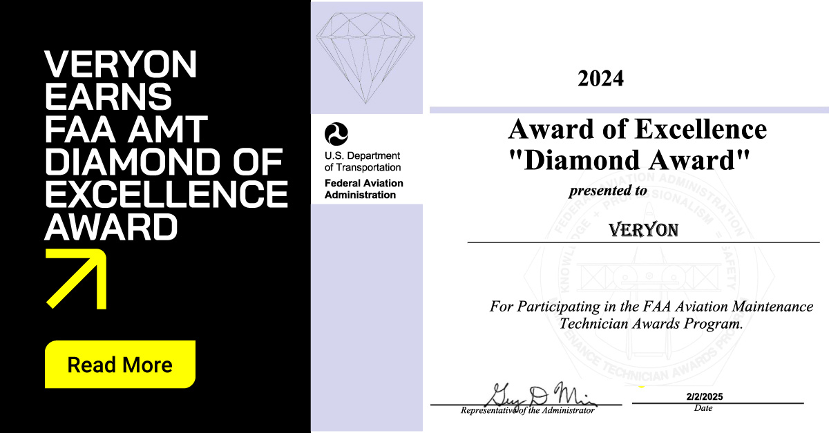 Veryon Earns Prestigious FAA AMT Diamond of Excellence Award