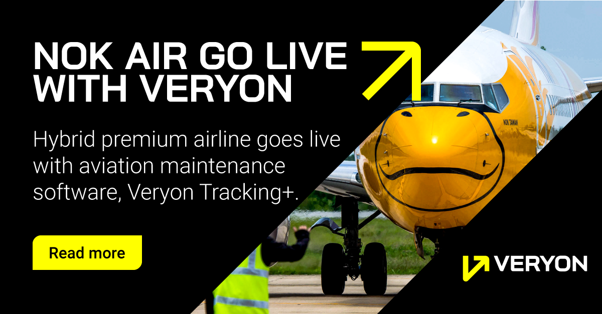 Hybrid premium airline Nok Air has gone live with our aviation maintenance management software, Veryon Tracking+.